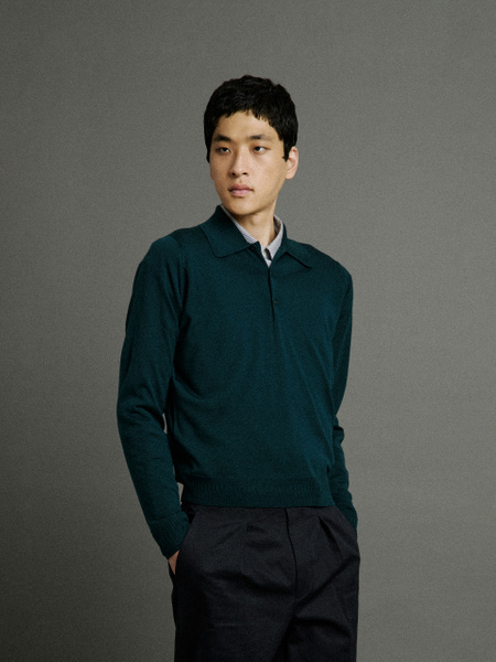Bill Nighy Long Sleeve Polo Shirt | John Smedley