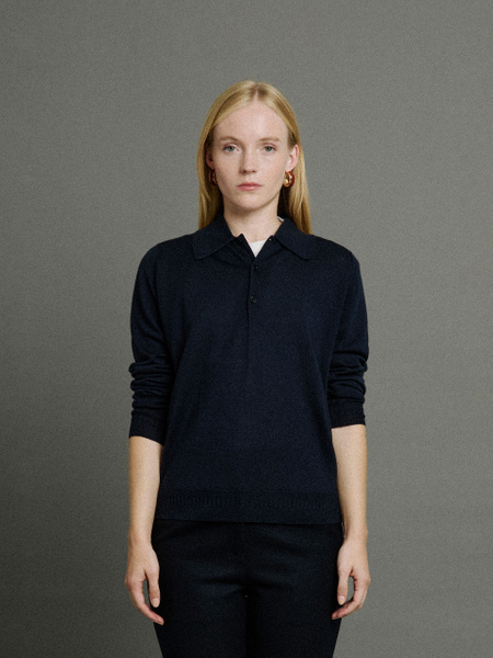 Bill Nighy Long Sleeve Polo Shirt | John Smedley