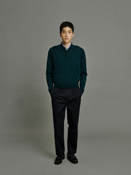 Bill Nighy Long Sleeve Polo Shirt | John Smedley