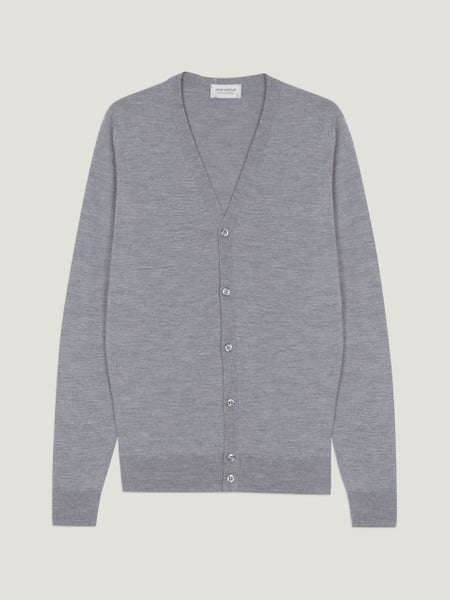 JOHN SMEDLEY｜30G Cotton Cardigan（Gray・L） Petworth - Extra Fine Merino Wool Cardigan | John Smedley